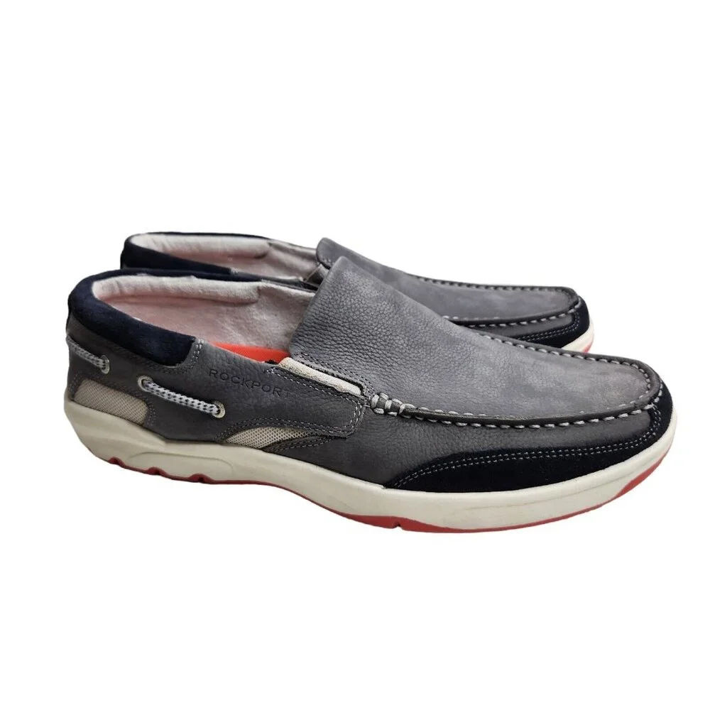 Rockport Mens Streetsailing Slip On Boat Shoes Grey Leather Size 10.5 W